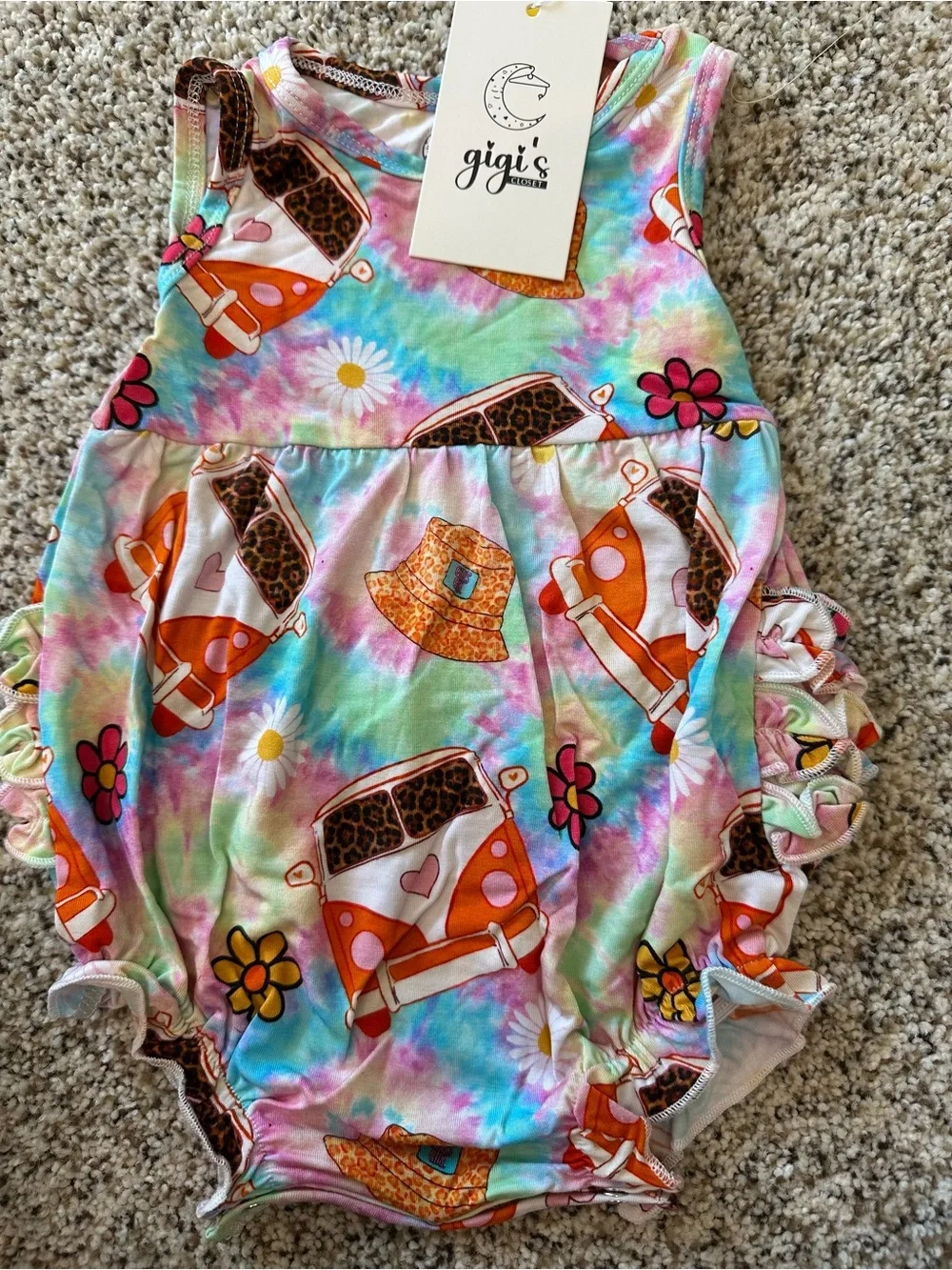 Rainbow Tie-Dye Camper w/ruffled bottom Bamboo Romper - Multicolor